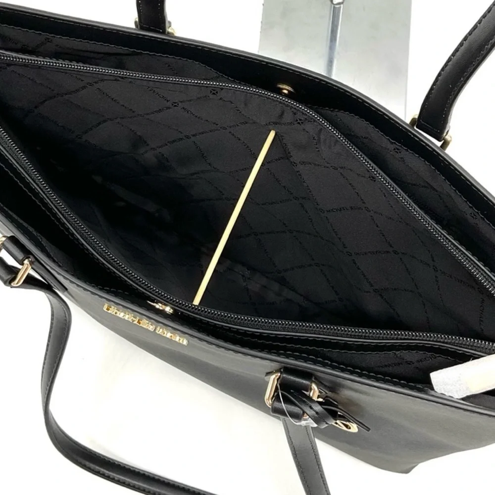 Michael Kors Bag Large Sheila Mf Tote Bag & Large Trifold Wallet Black/Gold - Picture 10 of 14